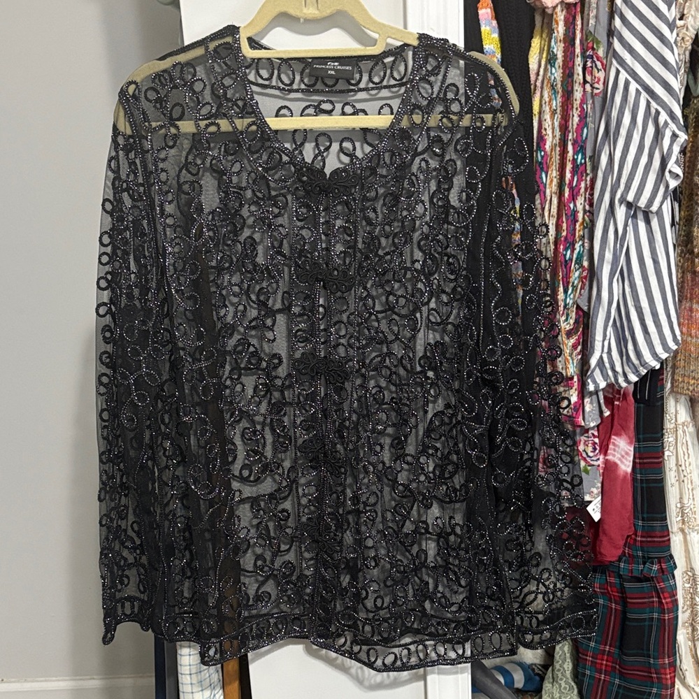 Chic Black Lace Overlay Blouse